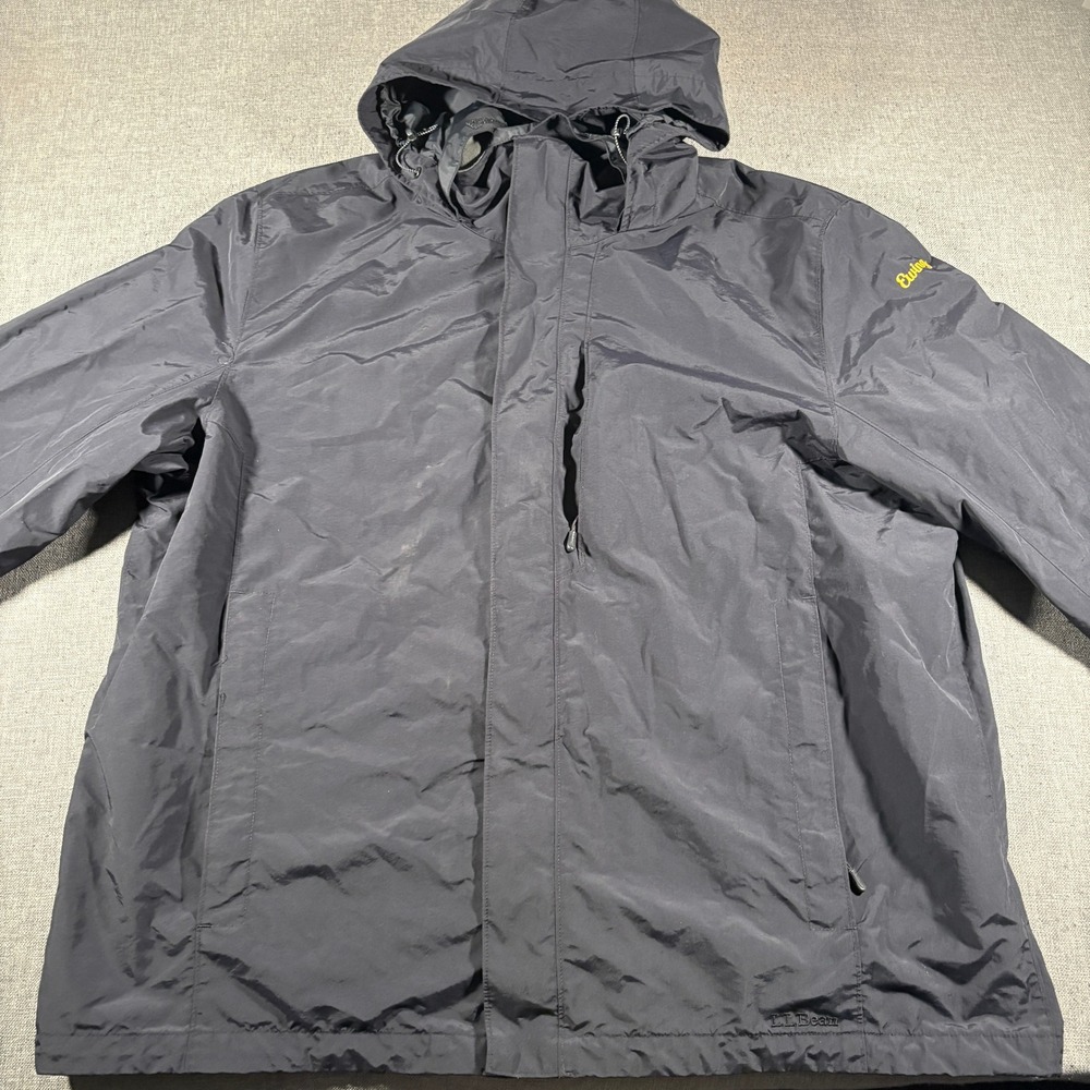 LL Bean Rain Jacket Mens XXXL Black App State Equestrian Hooded Zip 294984‎
